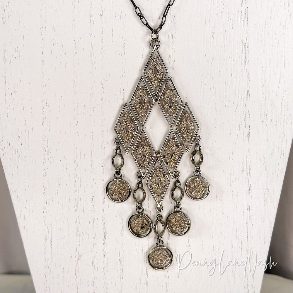 Vintage Diamond Shape w/ 5 Dangles Pendant Necklace 1970s - Picture 3 of 7